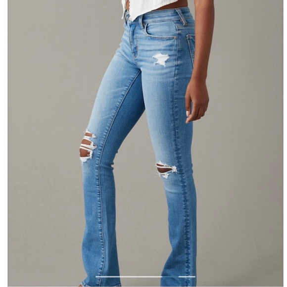 American Eagle Stretch High Waisted Skinny Kick Bootcut Jean Denim - Picture 4 of 15